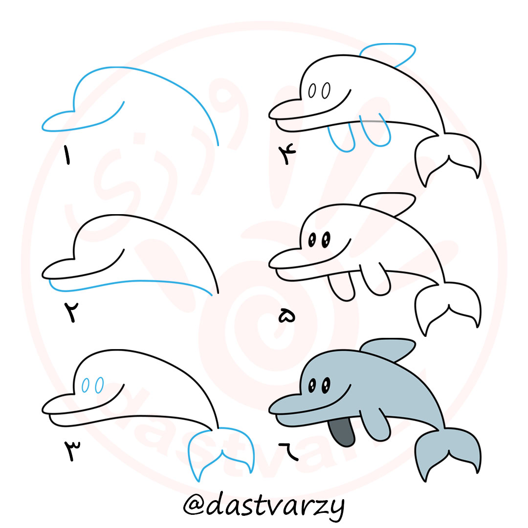 آموزش نقاشی دلفین | نقاشی موجودات دریایی