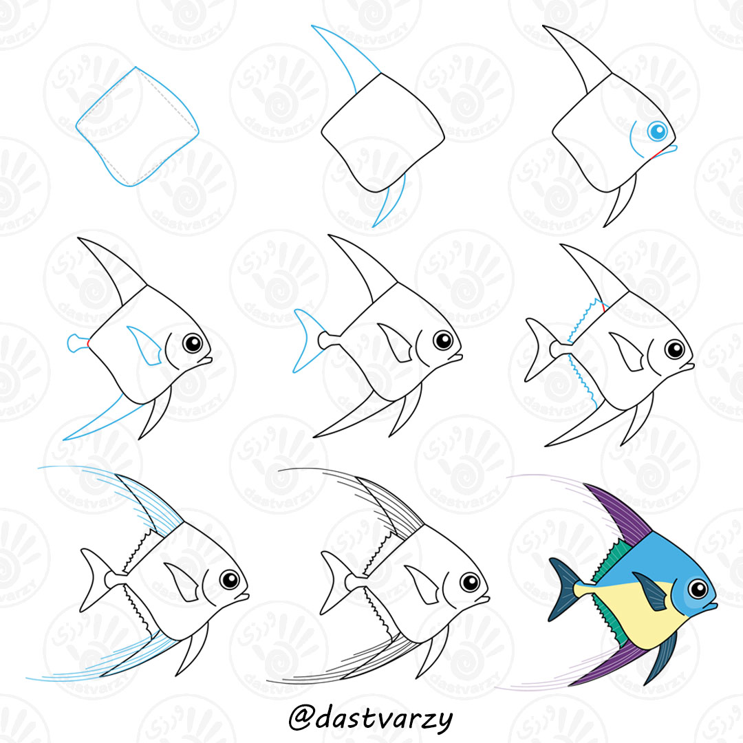 آموزش نقاشی ماهی | نقاشی موجودات دریایی